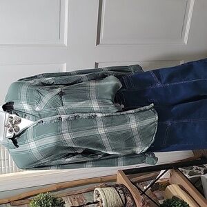 Magellan Women's Green Plaid Flannel Boyfriend Button Down  Shirt S